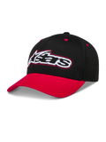 Alpinestars Retro Snapback Hat, Sportswear Baseball Cap, Black and Red, featuring a curved bill and embroidered Astars logo