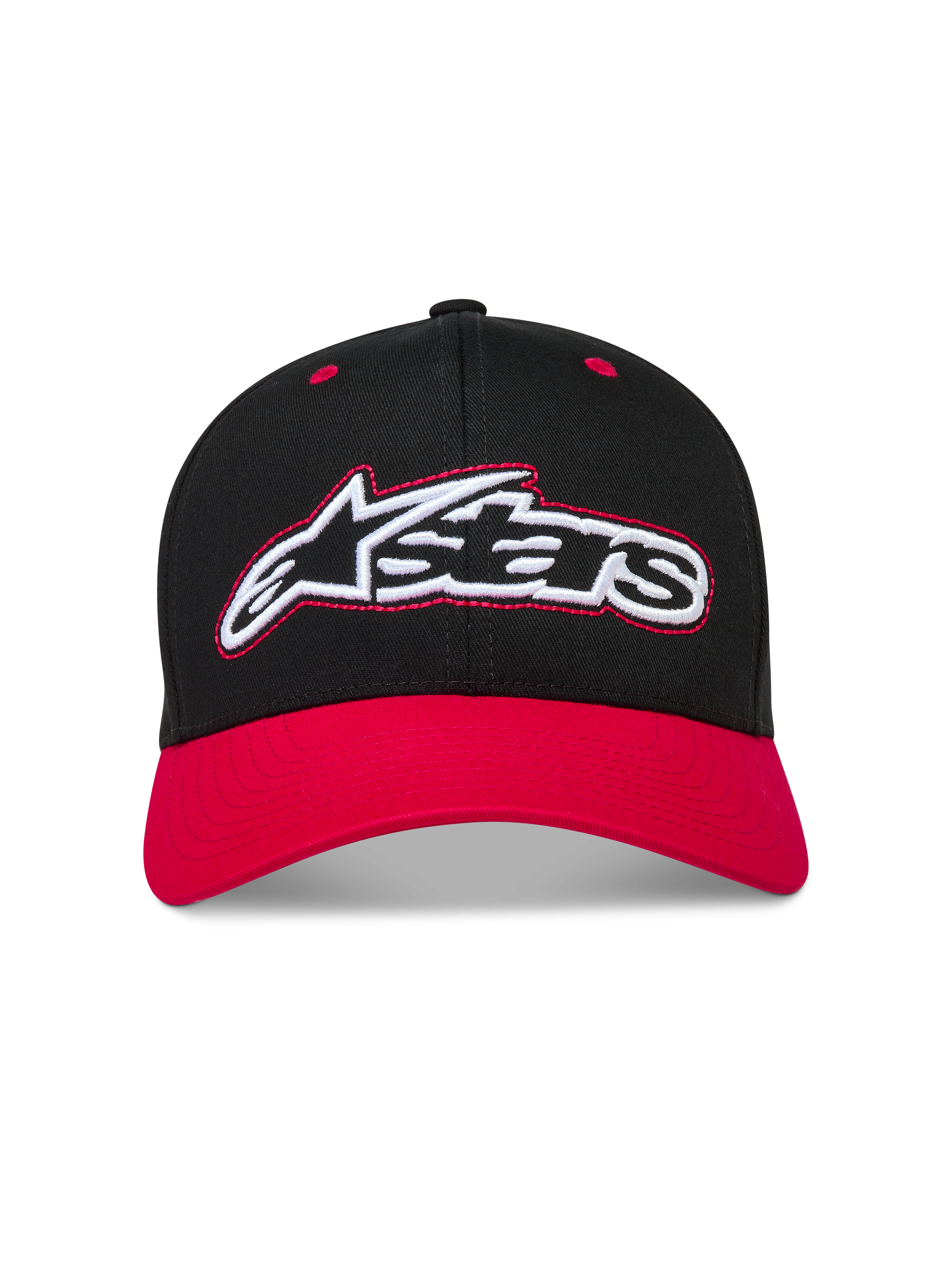 Alpinestars Retro Snapback Hat, Black and Red sportswear cap with curved bill and embroidered Astars logo.