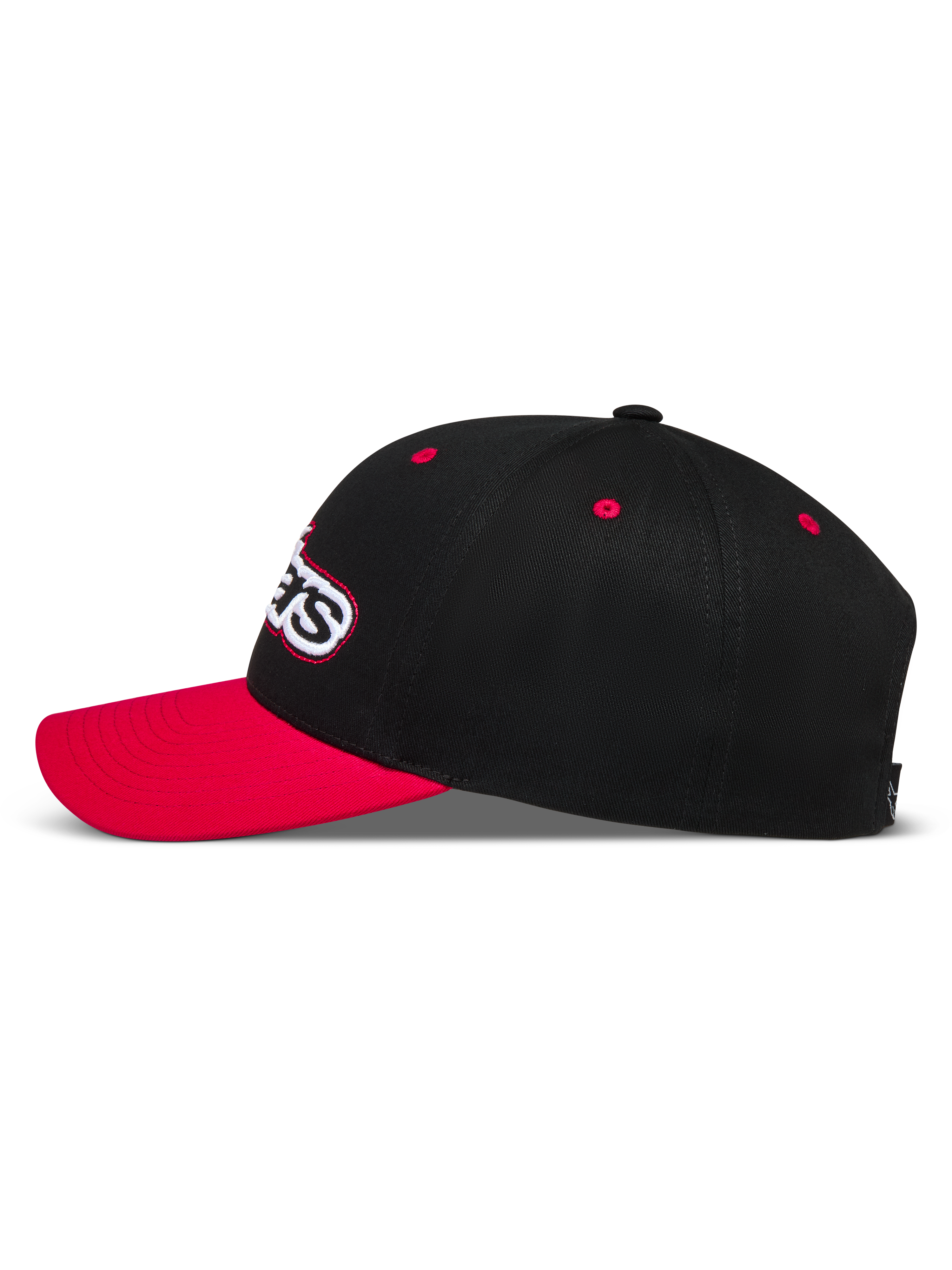 Alpinestars Retro Snapback Hat, black and red sportswear cap with a curved bill and structured twill crown.