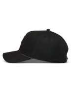 Alpinestars Acme Snapback Hat, Black Sportswear Cap featuring a Structured Crown, Curved Bill, and unique Rope Trim detail.