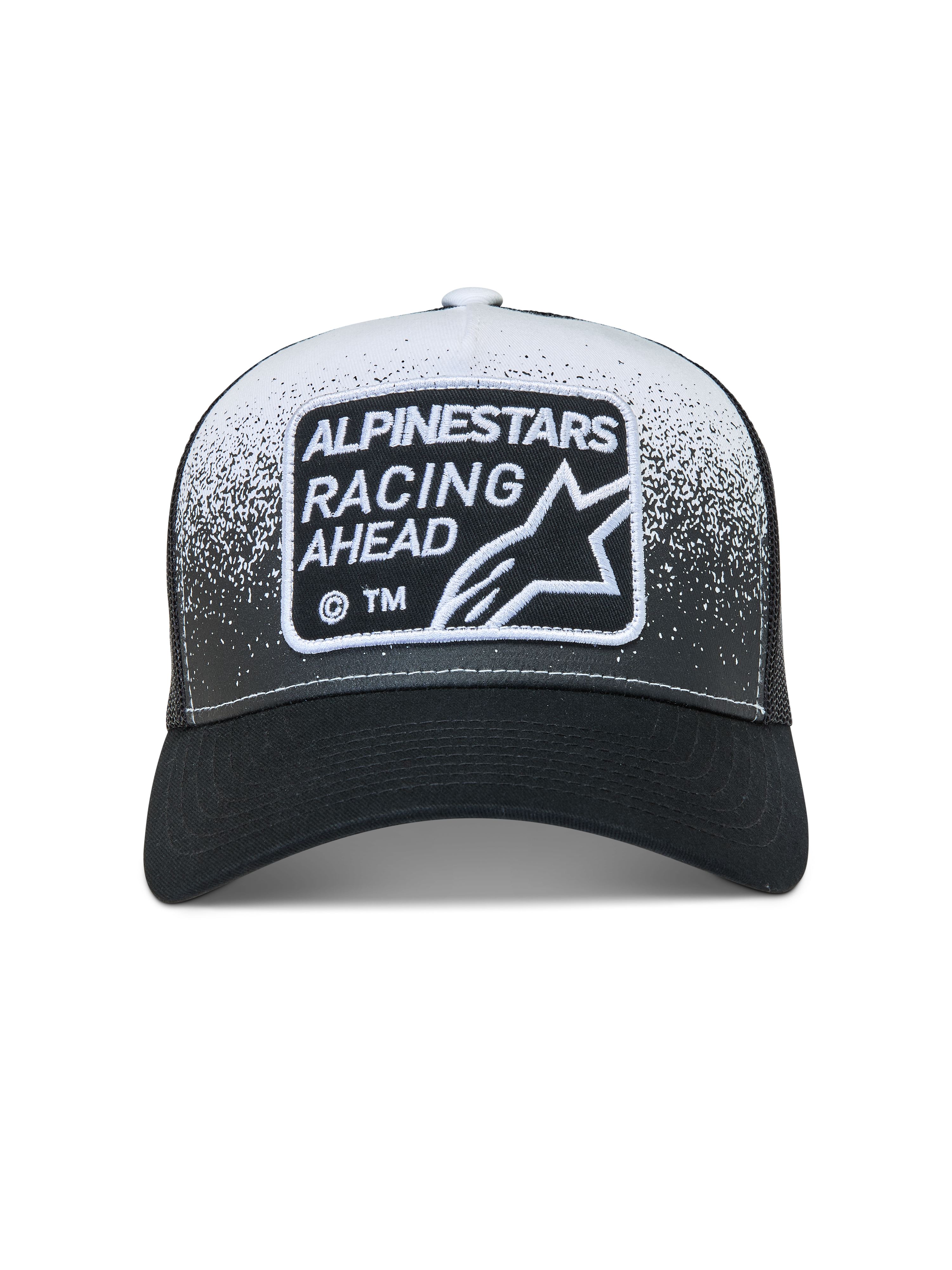 Alpinestars Gravel Trucker Hat, Unisex Sportswear Cap, Black and White Mesh Back with Racing Ahead Patch and Curved Bill