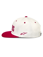 Alpinestars Stadium Snapback Hat, off-white and red flat bill cap in cotton twill with an embroidered Astars side logo.