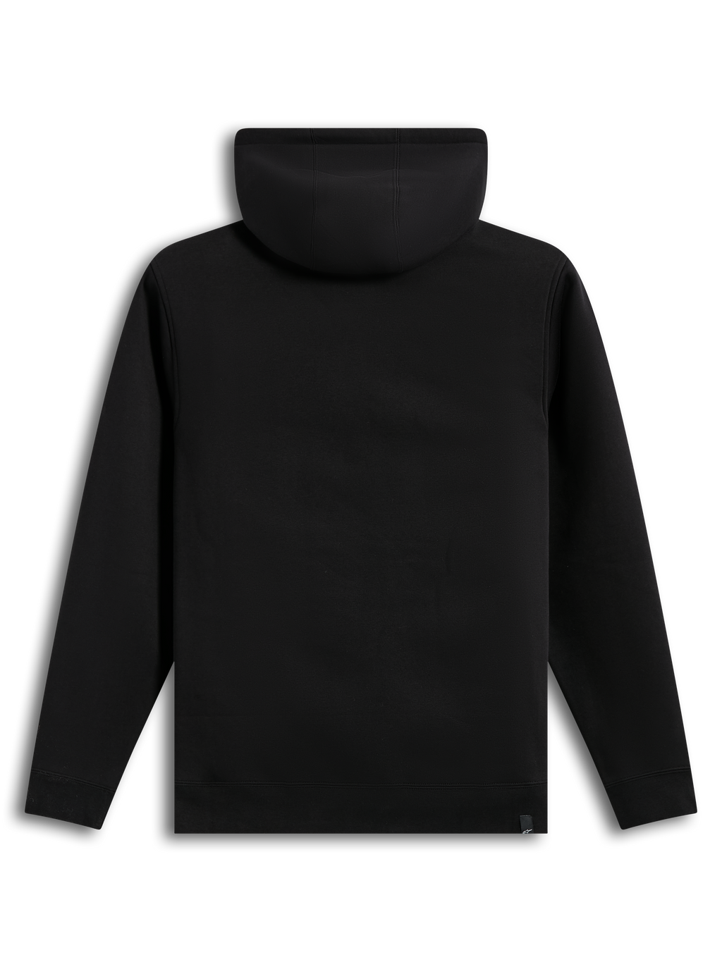 Alpinestars Ageless V3 Hoodie, back view of a black fleece sportswear pullover with ribbed cuffs and hem.