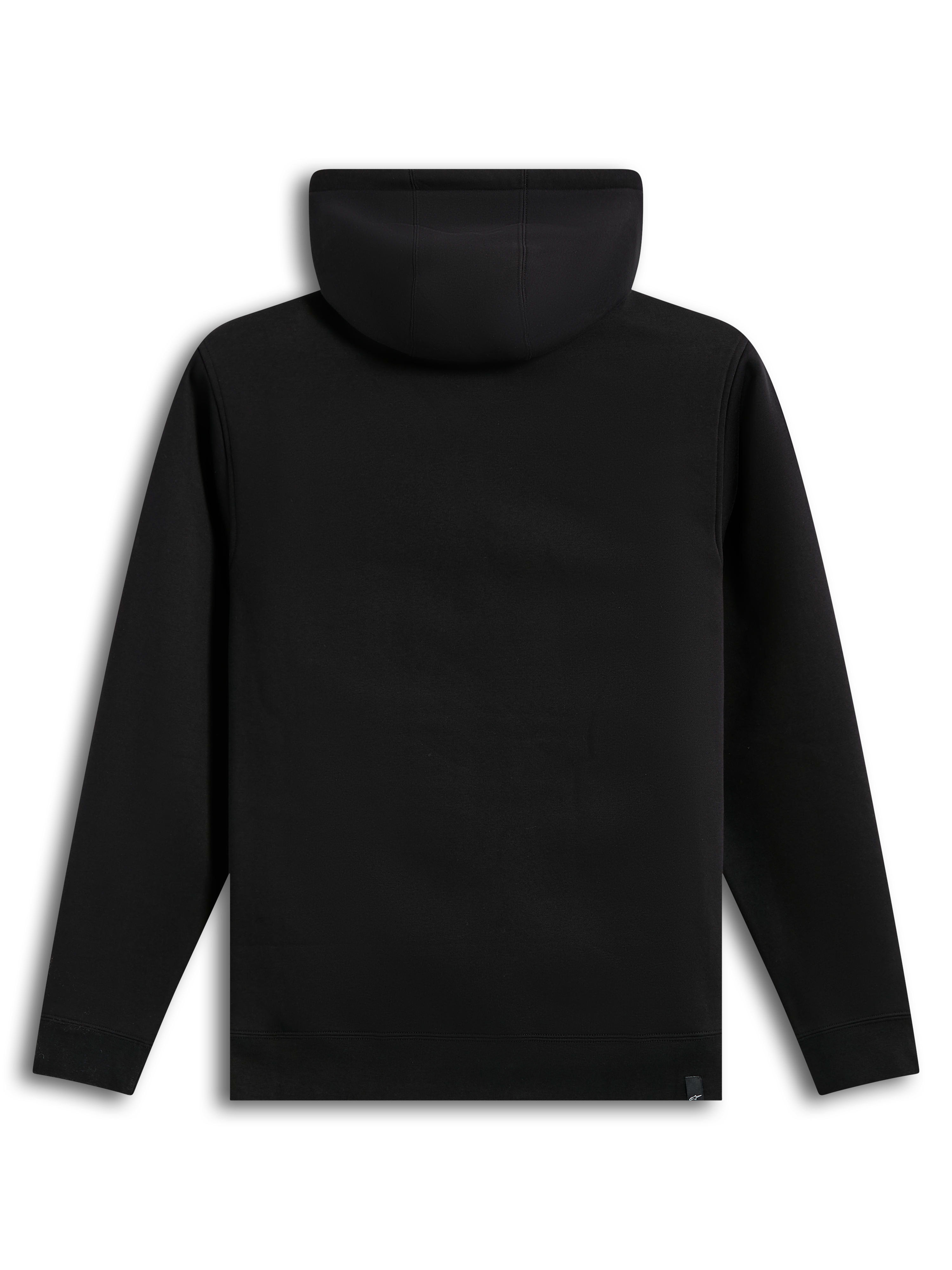 Alpinestars Ageless V3 Hoodie, back view of a black fleece sportswear pullover with ribbed cuffs and hem.