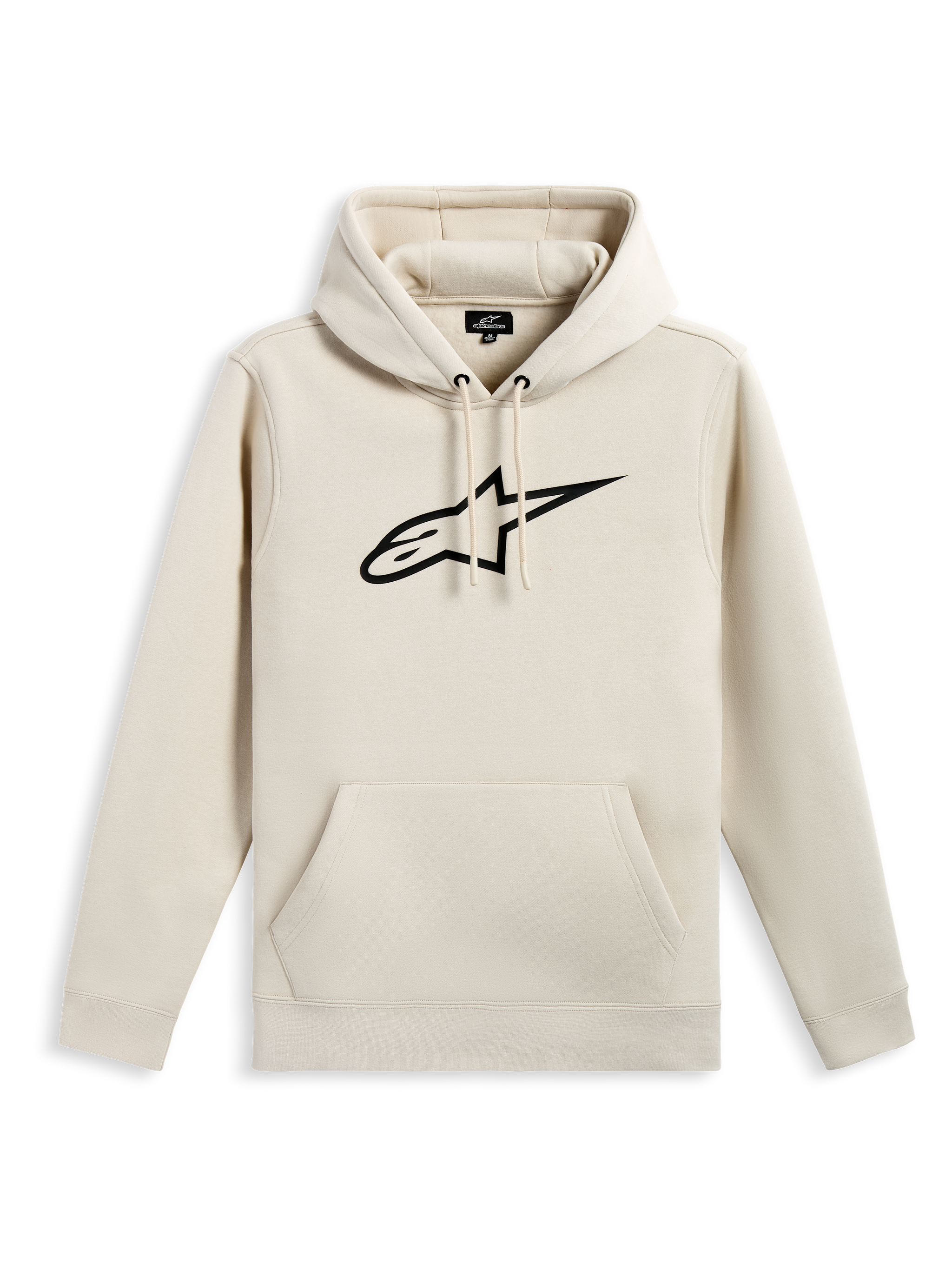 Alpinestars Ageless V3 Hoodie, casual pullover fleece, off-white with black embroidered star logo, drawstring hood, kangaroo pocket, rib cuffs and hem, motorsport-inspired streetwear