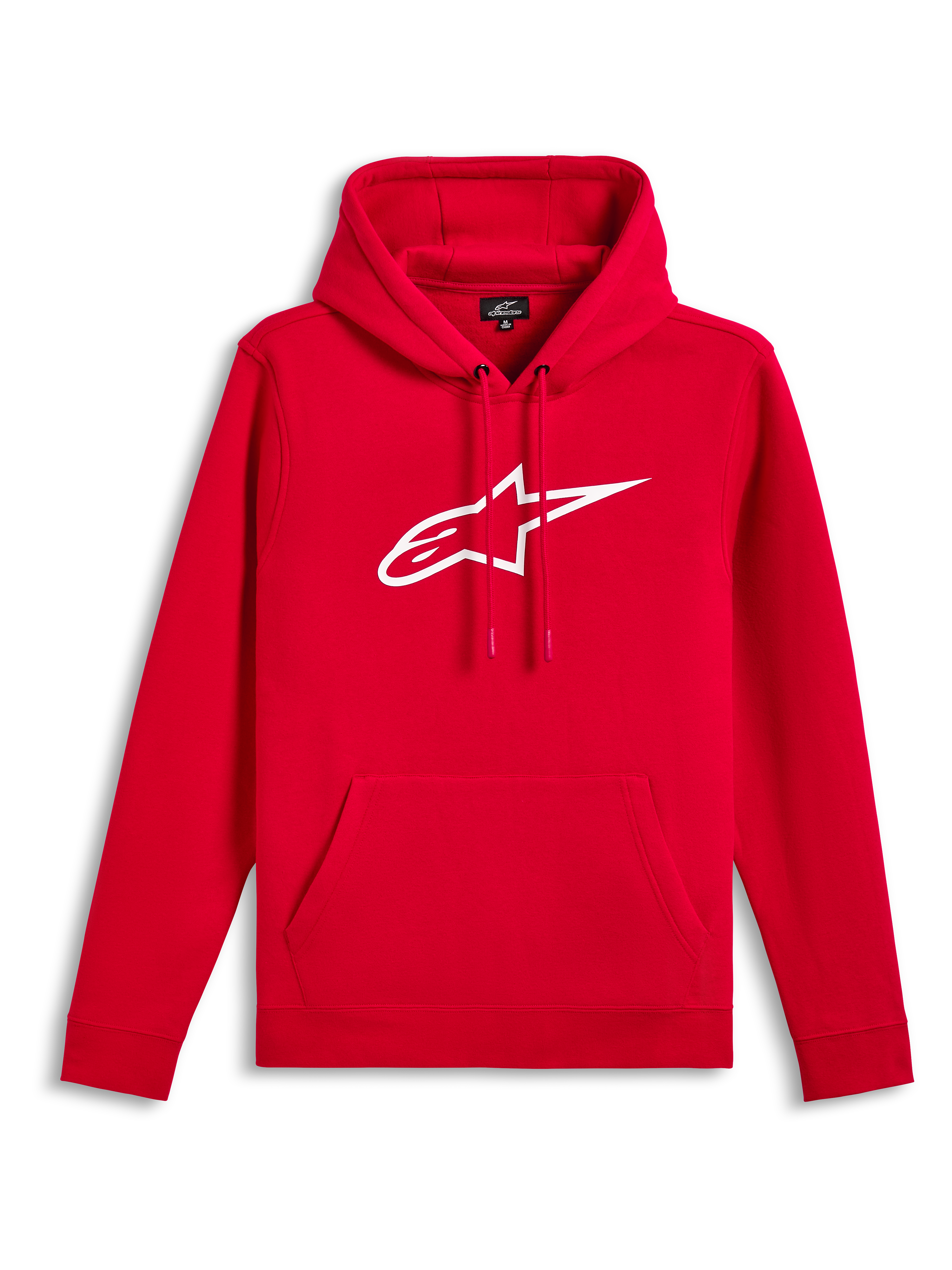 Alpinestars Ageless V3 Hoodie, Red with White embroidered logo, hooded pullover fleece, drawstring hood, kangaroo pocket, casual motorsport-inspired streetwear