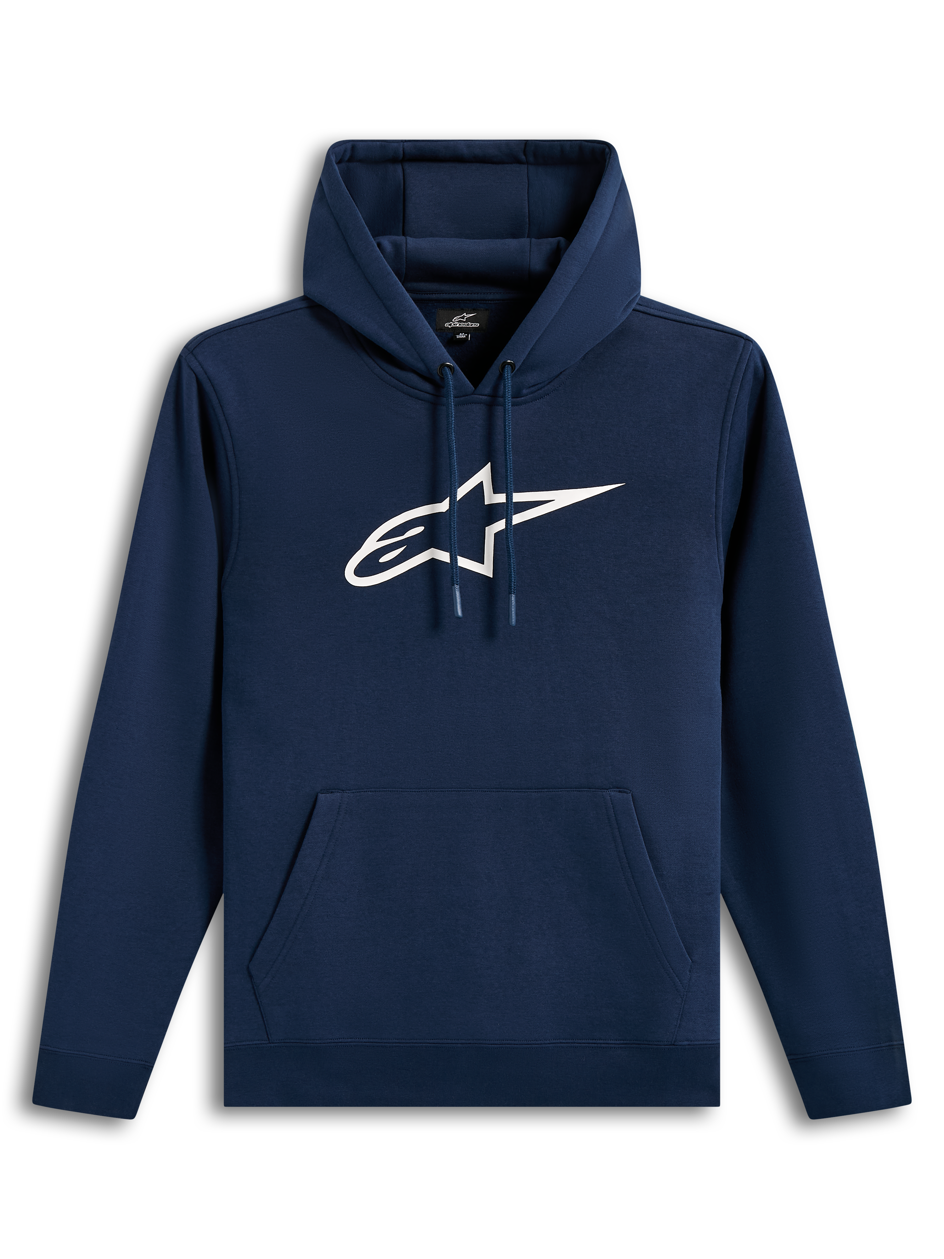 Alpinestars Ageless V3 Hoodie, Navy Blue and White casual sportswear pullover featuring a large embroidered chest logo.