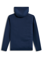 Alpinestars Ageless V3 Hoodie, navy blue fleece sportswear pullover, back view with hood and ribbed hem.