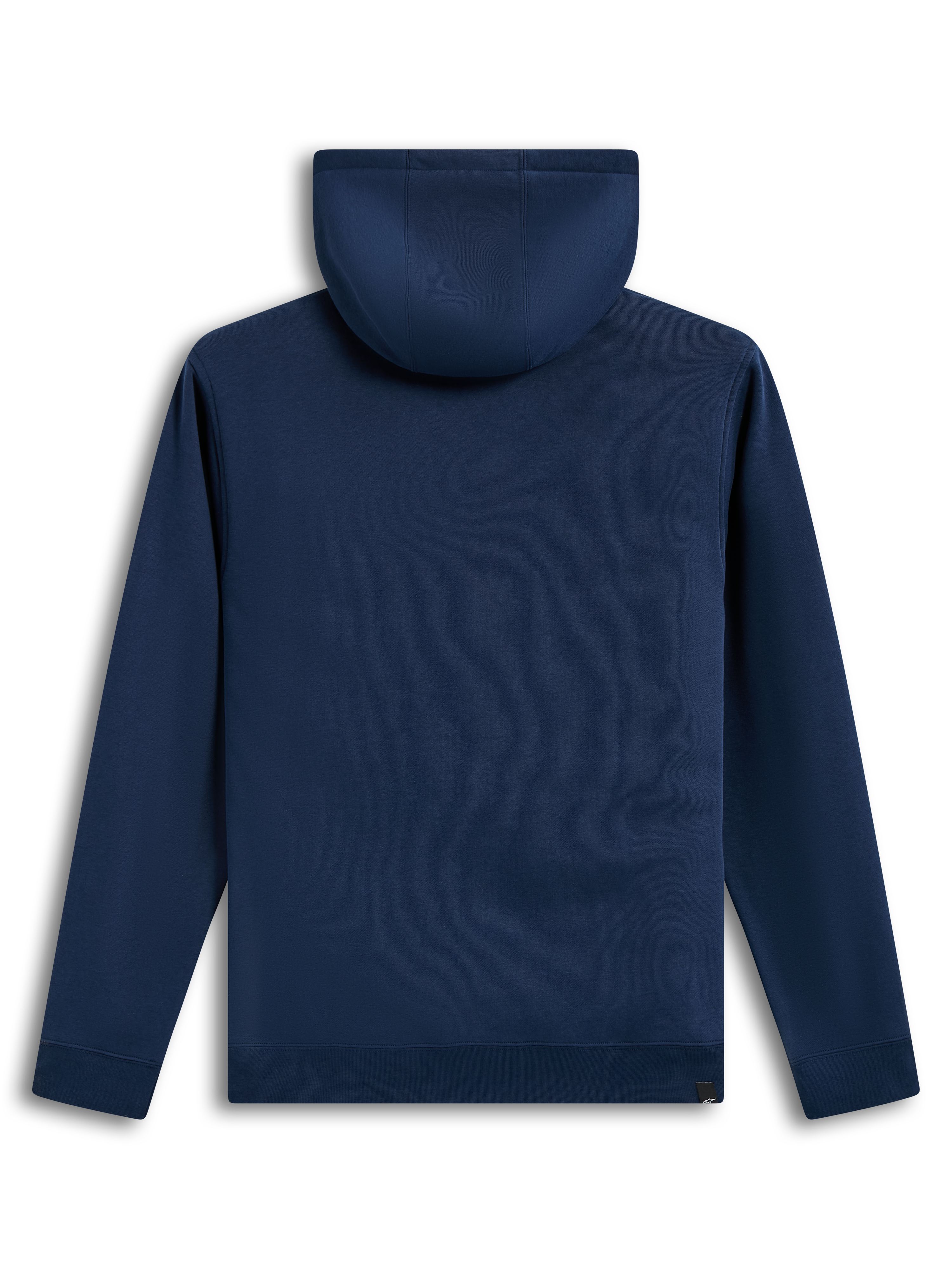 Alpinestars Ageless V3 Hoodie, navy blue fleece sportswear pullover, back view with hood and ribbed hem.