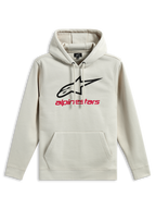 Alpinestars Always V3 Hoodie, hooded pull over fleece, Off White, black star logo and red Alpinestars text on chest, kangaroo pocket, drawstring hood, casual motorsport-inspired sportswear