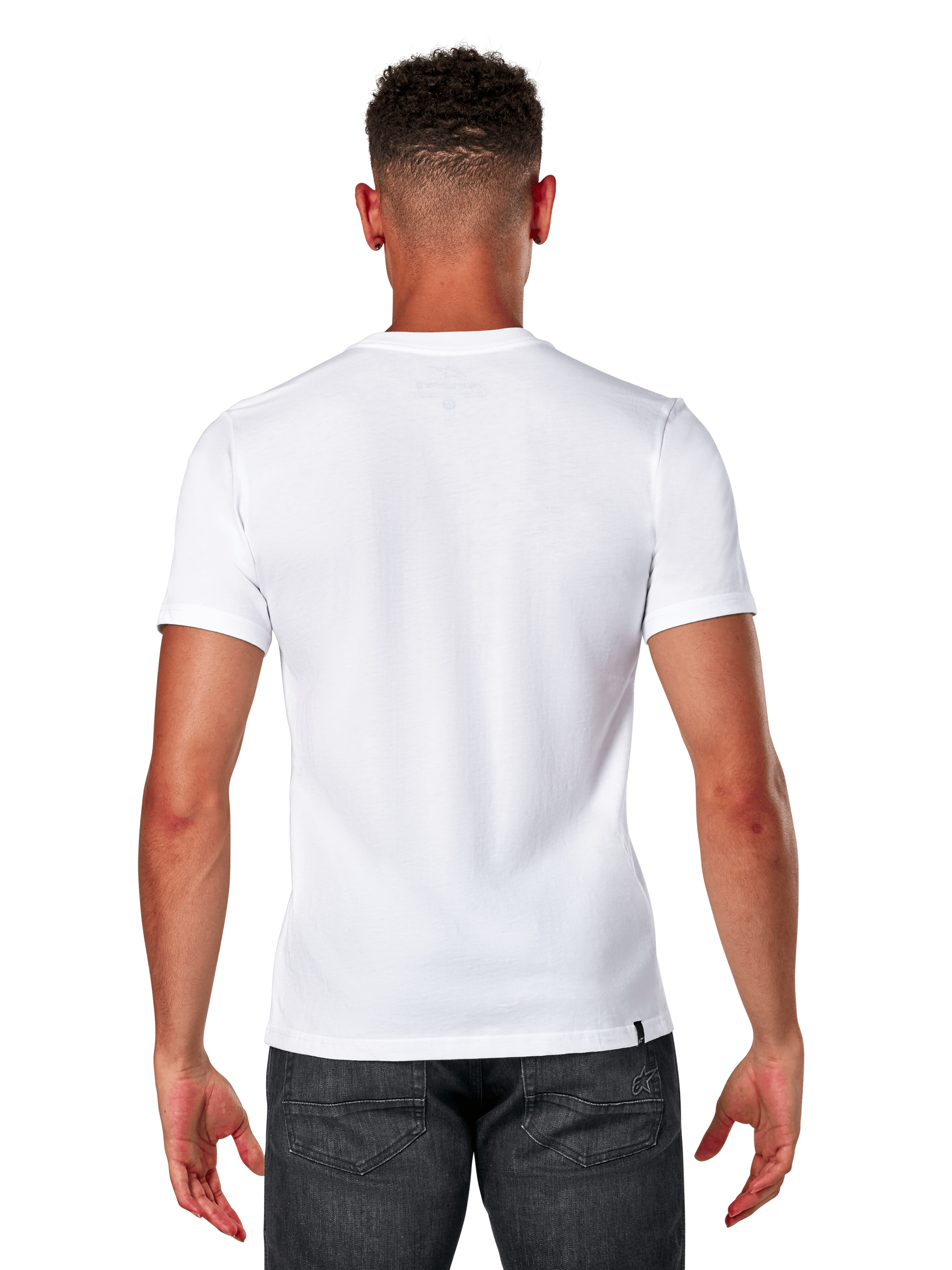 Alpinestars Elliptic CSF Tee, Short Sleeve T-Shirt, White, Back view on model wearing dark grey jeans, Casual Motorsport Streetwear