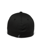 Alpinestars Setting Hat, Flex Back Hat, Black, back view showing closed flex design, small white embroidered star logo on the lower seam, structured crown with stretch twill fabric