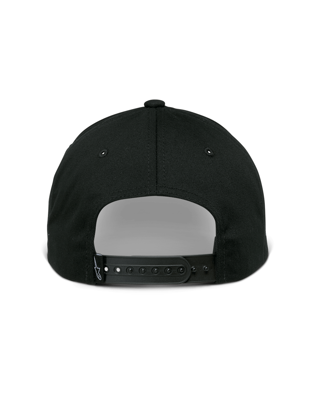 Alpinestars Sessionized Hat, Snapback Cap, Black, rear view featuring adjustable strap and small logo label, cotton twill, casual motorsport-inspired headwear