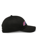 Alpinestars Canyon Hat, Black Snapback Hat, side profile view, curved bill, featuring side embroidery and structured crown, casual motorsport headwear