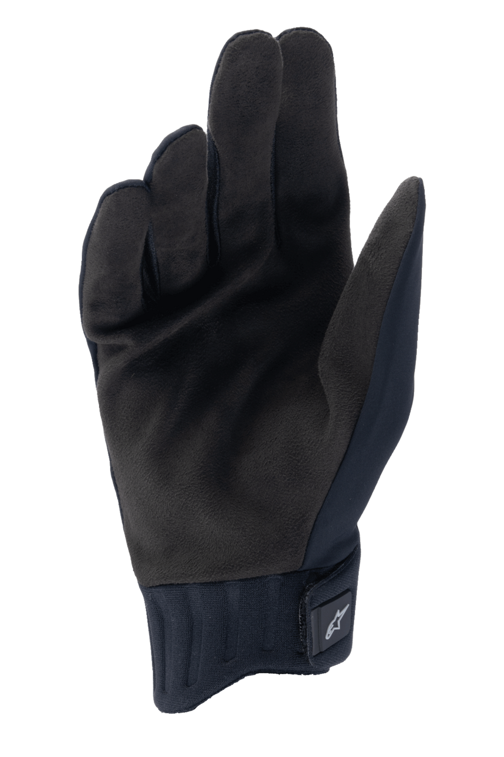 Alpinestars A-Dura Rain Gloves, Black Cycling Gloves, palm view showing synthetic suede material, ribbed neoprene cuff with hook-and-loop closure, low-profile design for mountain biking and wet weather protection