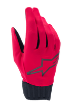 Alpinestars Stella A-Dura Rain Gloves, Women's MTB Rain Gloves, Red Fluo and Black, featuring a large black star logo, ribbed neoprene cuff, and waterproof design for mountain biking