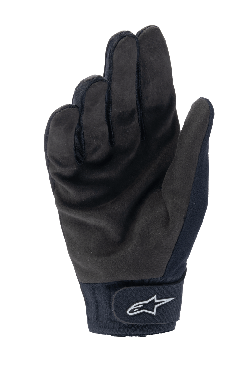 Alpinestars Stella A-Dura Thermal Gloves, Women's Cycling Gloves, Black, palm view with synthetic suede texture, neoprene cuff featuring hook-and-loop closure with white star logo, cold weather MTB gear