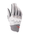 Alpinestars A-Supra Shield Gloves, Mountain Bike Gloves, Light Gray, featuring a wavy knuckle protection shield, dark gray neoprene cuff with red star logo, ergonomic design for gravity cycling
