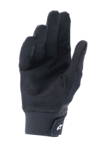Alpinestars A-Supra Gloves, Black, palm view featuring perforated synthetic suede for ventilation, neoprene cuff with hook and loop closure and white logo, performance mountain biking gear