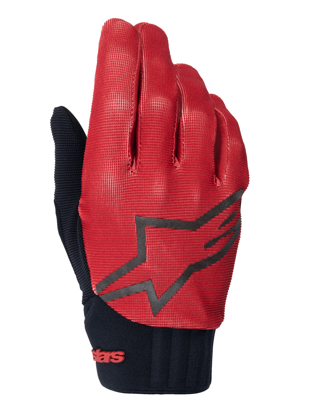 Alpinestars A-Dura Gloves, MTB Cycling Gloves, Dark Orange and Black, textured grid pattern upper, large black star logo, black neoprene cuff with red branding, designed for mountain bike grip and performance