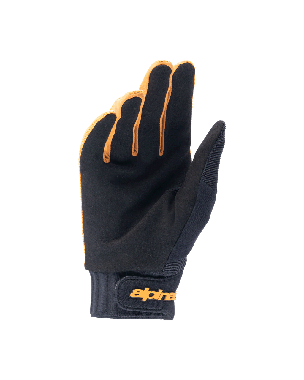 Alpinestars A-Dura Gloves, Mountain Bike Gloves, Dark Gold and Black, palm view showing synthetic suede material, neoprene cuff with gold hook and loop wrist strap, designed for cycling grip and mobility.