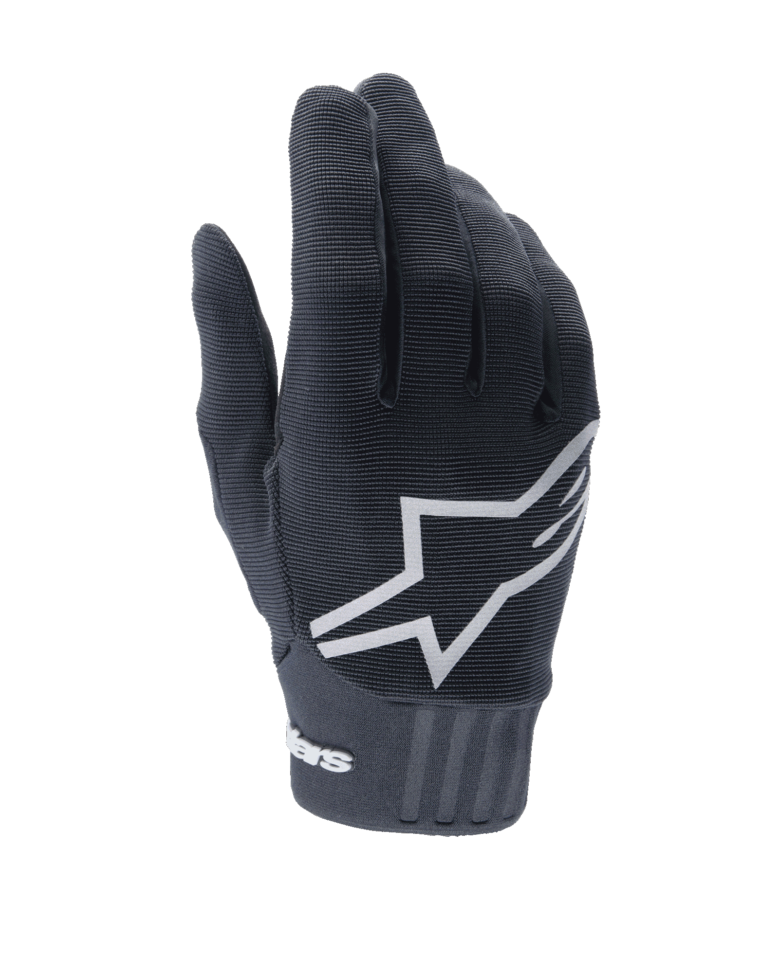 Alpinestars Women's Stella A-Dura Gloves, Black MTB Gloves, prominent white star logo on the back, ribbed textile texture, snug fit with neoprene cuff for mountain biking