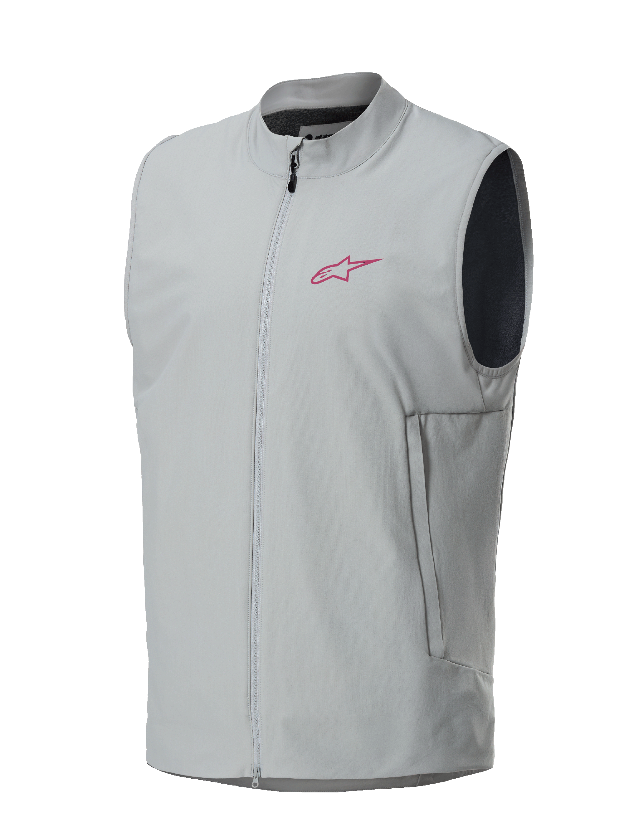 Alpinestars A-Dura Thermal Vest, Titanium Gray, magenta Alpinestars star logo on the chest, full-zip front with vertical side pockets, lightweight insulated gilet for mountain biking and trail riding