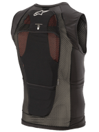 Alpinestars Paragon Plus Protection Vest, Black, back view featuring lightweight stretch mesh construction, white Astar logo, hydration bladder compatibility icon, and integrated CE Level 1 back protector.