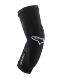 Alpinestars Paragon Plus Knee Protectors, Black and White, MTB Mountain Biking Protection, Breathable Slip-on Mesh Sleeve, Curved Ergonomic Design with White Star Logo, Padded Construction for Off-Road Riding