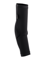 Alpinestars Paragon Plus Elbow Protectors, Black, slip-on mountain bike elbow guards featuring a breathable mesh sleeve and reinforced padding for off-road protection.