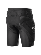 Alpinestars Vector Tech Shorts, Black cycling protection shorts, featuring integrated EVA memory foam padding on the hips and back, breathable stretch mesh construction with a white Alpinestars logo on the side.