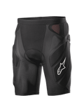 Alpinestars Vector Tech Shorts, black cycling protection shorts, padded compression design with red mesh panels, white star logo on the thigh, lightweight stretch mesh with EVA foam protection, MTB and downhill riding gear