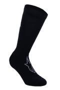 Alpinestars A-Dura Thermal Socks, Black cycling socks with gray Astars logo, mid-calf length with ribbed cuff, smooth thermal stretch fabric for winter mountain bike riding
