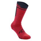 Alpinestars Merino Socks 24, Cycling Socks, Red and Black, single-layer merino wool construction, featuring a black Alpinestars logo on the foot and a black cuff with red branding