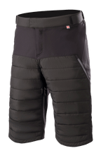 Alpinestars Denali 2 Shorts, Mountain Bike Shorts, Black Grisaille, featuring quilted Primaloft insulation panels, zippered side pocket, and adjustable waist, knee-length durable textile for MTB