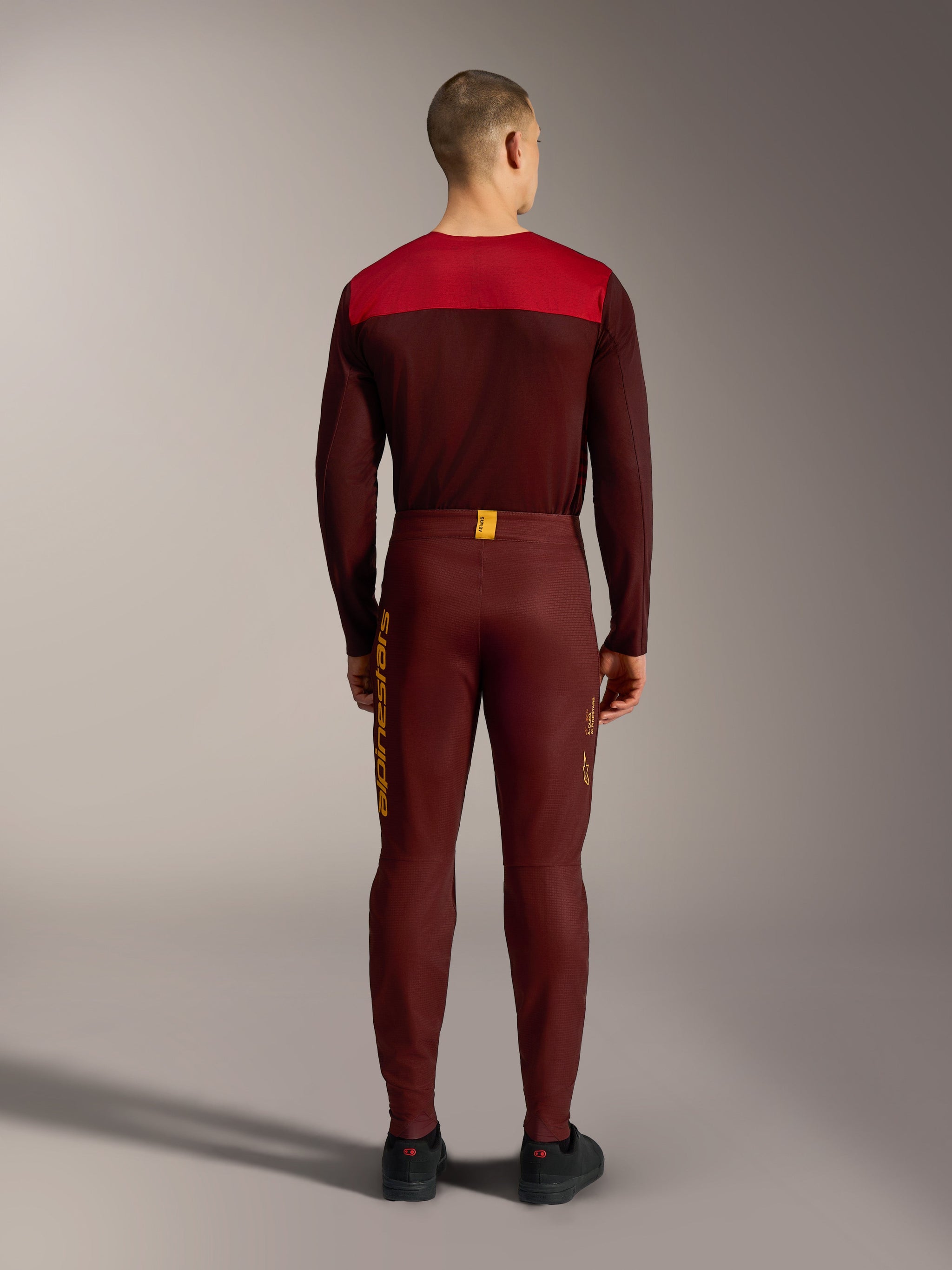 Bordeaux A-Dura Elite Flex Pants, rear view showing yellow Alpinestars branding and performance stretch fabric for MTB.