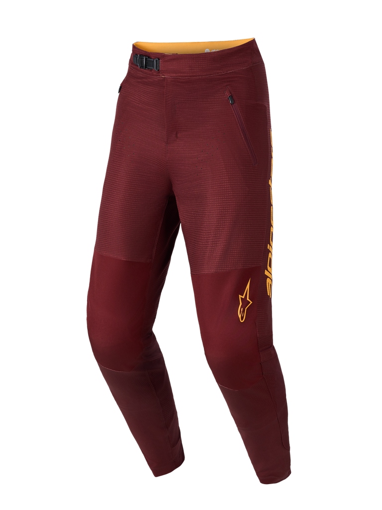 Alpinestars A-Dura Elite Flex Pants in bordeaux red, premium MTB pants with ratchet closure and tapered performance fit.