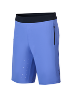 Alpinestars A-Aria Lite Short, Mountain Bike Shorts, Baja Blue, featuring a black ultra-soft waistband, vertical zippered side pocket, laser-cut ventilation holes on the inner thigh, and a lightweight performance fit for trail riding.