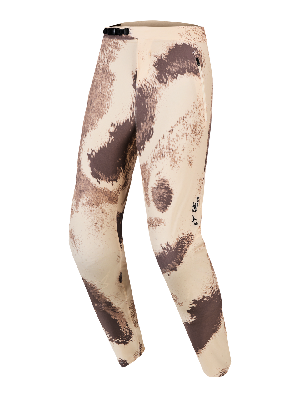 Alpinestars A-Dura Ride Pants in Sand Camo, durable MTB gear with 4-way stretch fabric and a ratchet waist closure.