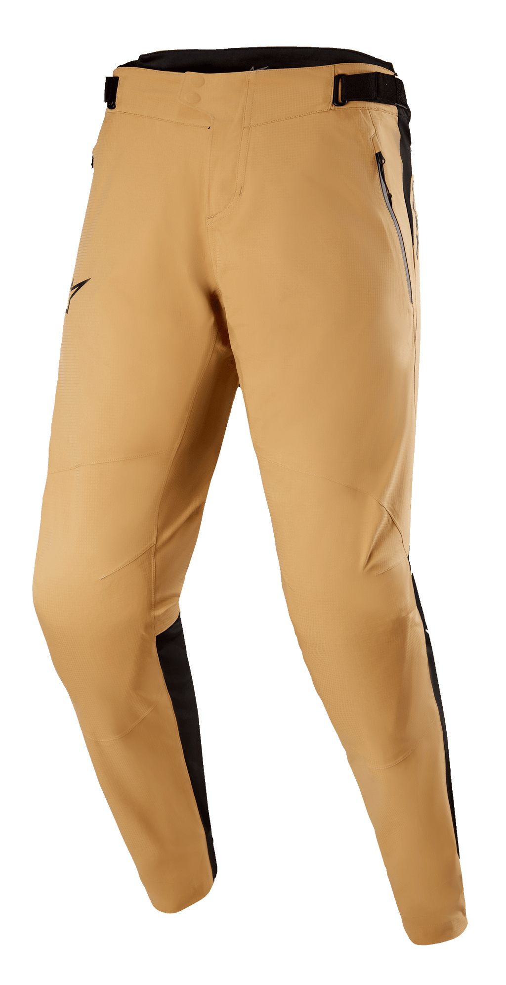 Alpinestars Tahoe 8.1 Waterproof Pants, Khaki and Black, waterproof MTB pants with pre-curved legs, zippered front pockets, and adjustable waistband, featuring black side panels and a seamless crotch for all-weather trail riding performance