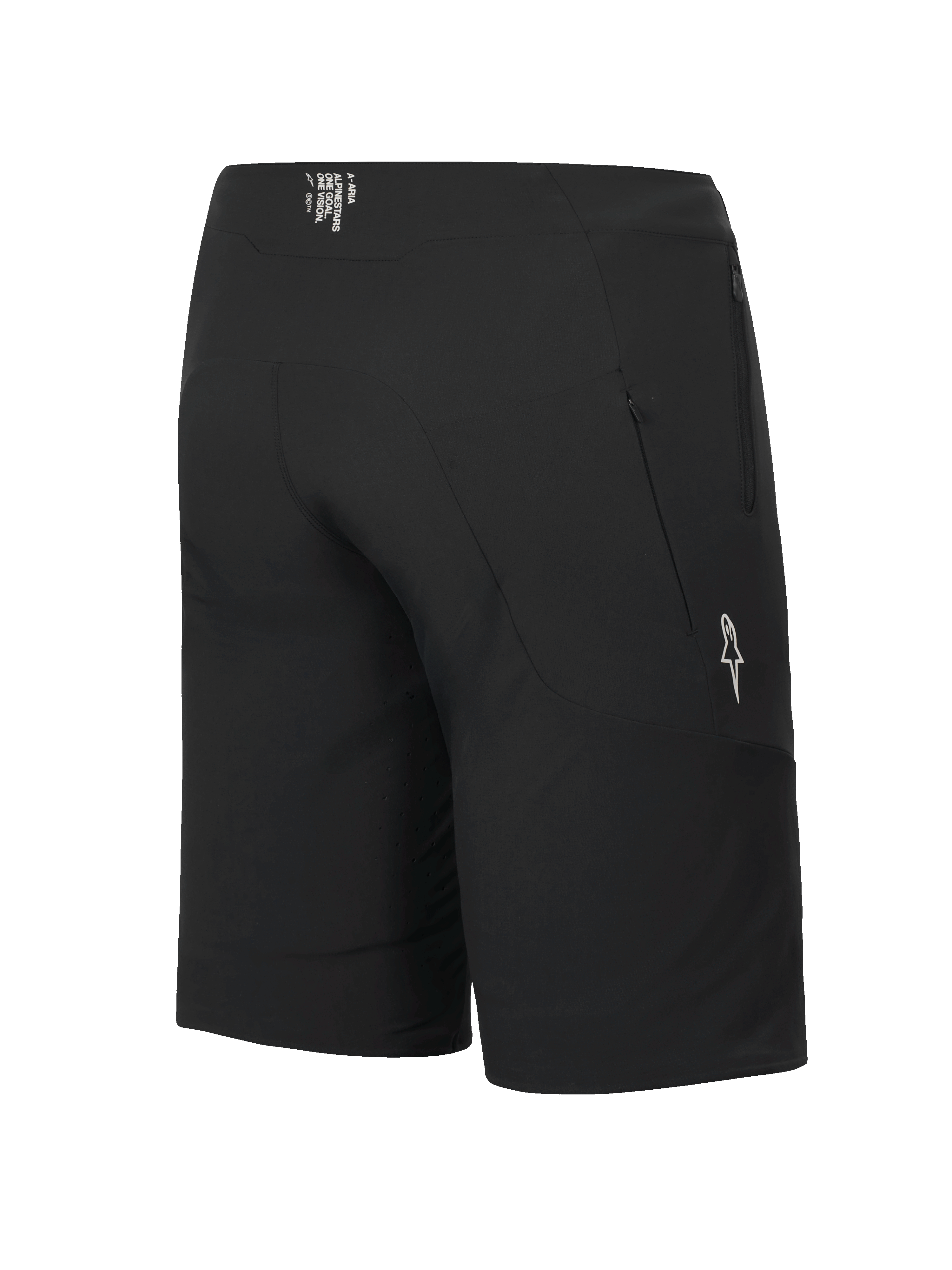 Alpinestars A-Aria Elite Shorts, MTB Shorts, Black Titanium, rear-side view showing zippered pocket and white star logo, performance fit for cycling