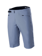 Alpinestars A-Dura Shorts, Mountain Bike Shorts, Infinity Blue, featuring double snap front closure, adjustable black side cinch buckle, zippered pockets, and textured 2-way stretch fabric, technical MTB apparel