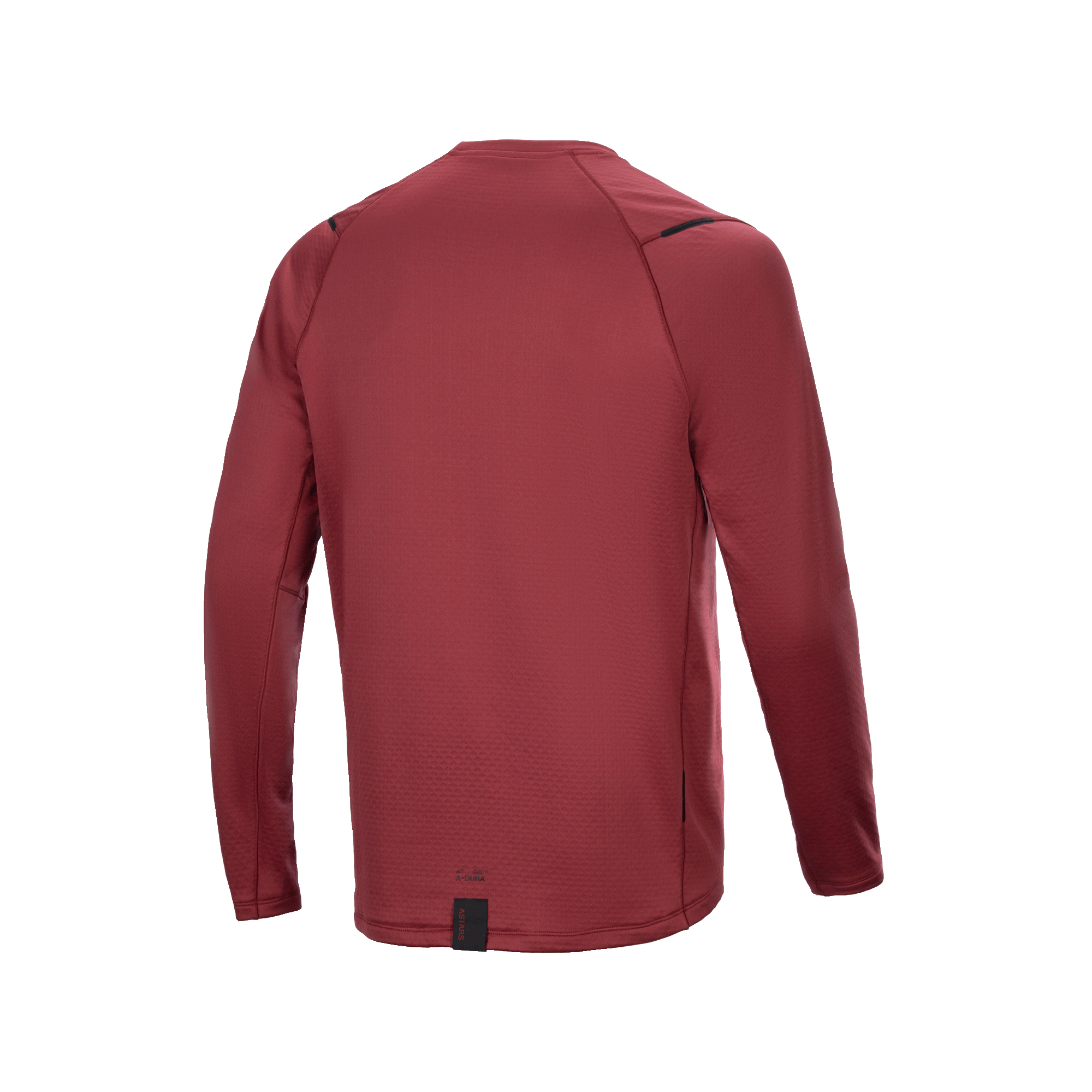 Alpinestars A-Dura Thermal Jersey, Long Sleeve Cycling Jersey, Burgundy, back view showing extended drop tail for coverage, textured insulated thermal fabric, minimalist branding at the hem