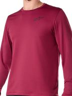 Alpinestars A-Dura Thermal Jersey, Long Sleeve Cycling Jersey, Burgundy, featuring a small black logo on the chest, textured thermal fabric, regular fit for mountain biking