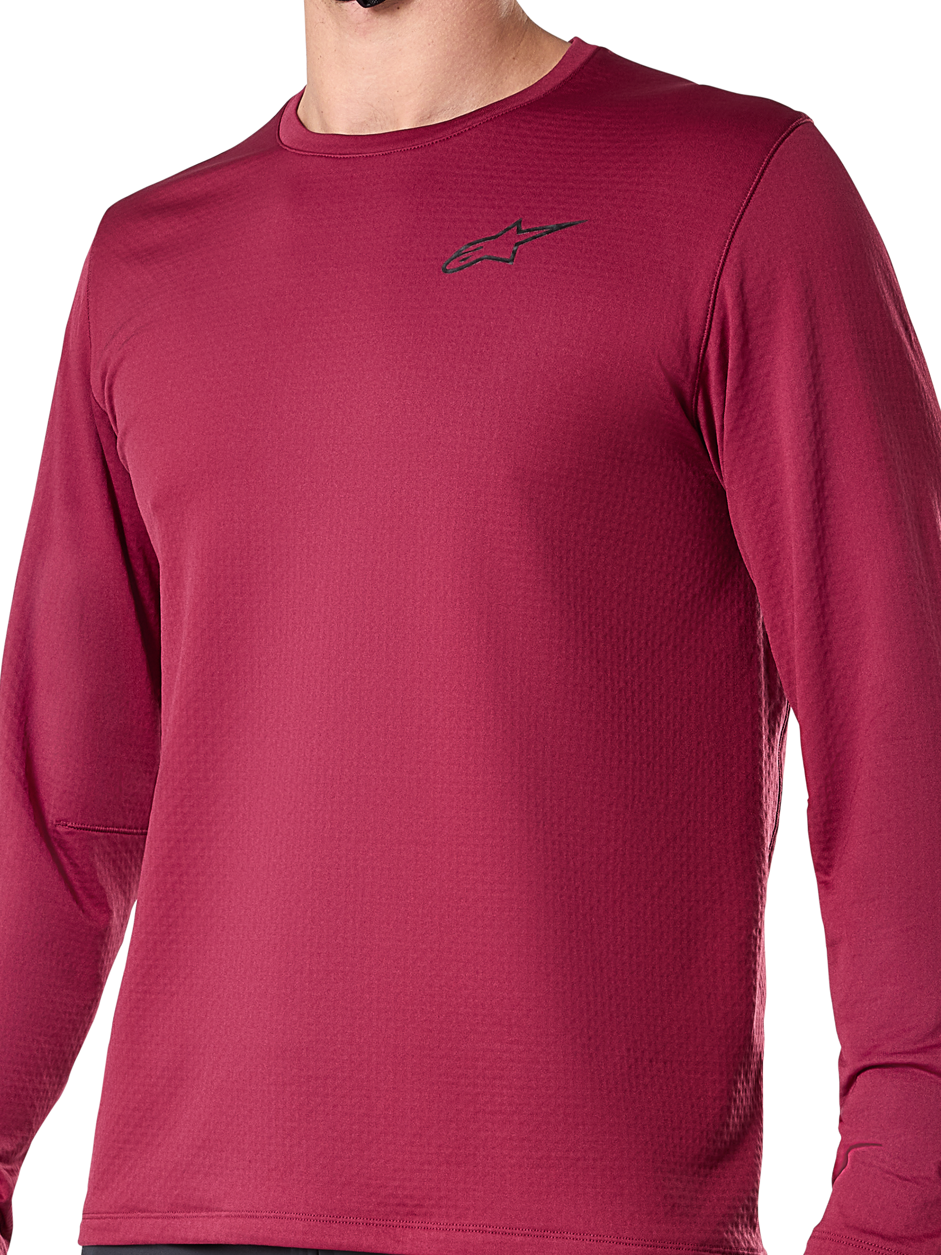 Alpinestars A-Dura Thermal Jersey, Long Sleeve Cycling Jersey, Burgundy, featuring a small black logo on the chest, textured thermal fabric, regular fit for mountain biking