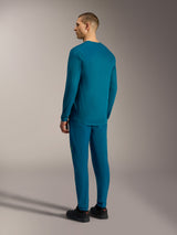 Blue Green A-Dura Ride Long Sleeve Jersey, technical MTB top with a dropped tail for coverage, viewed from the back.