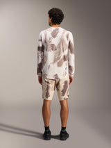 A-Dura Ride Long Sleeve Jersey in Sand Camo, back view showing the recycled polyester blend and matching MTB shorts.