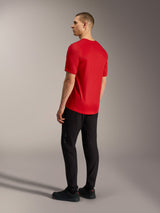 A-Dura Ride Short Sleeve Jersey in red, rear view showing drop tail design and stretch fabric construction for MTB performance.