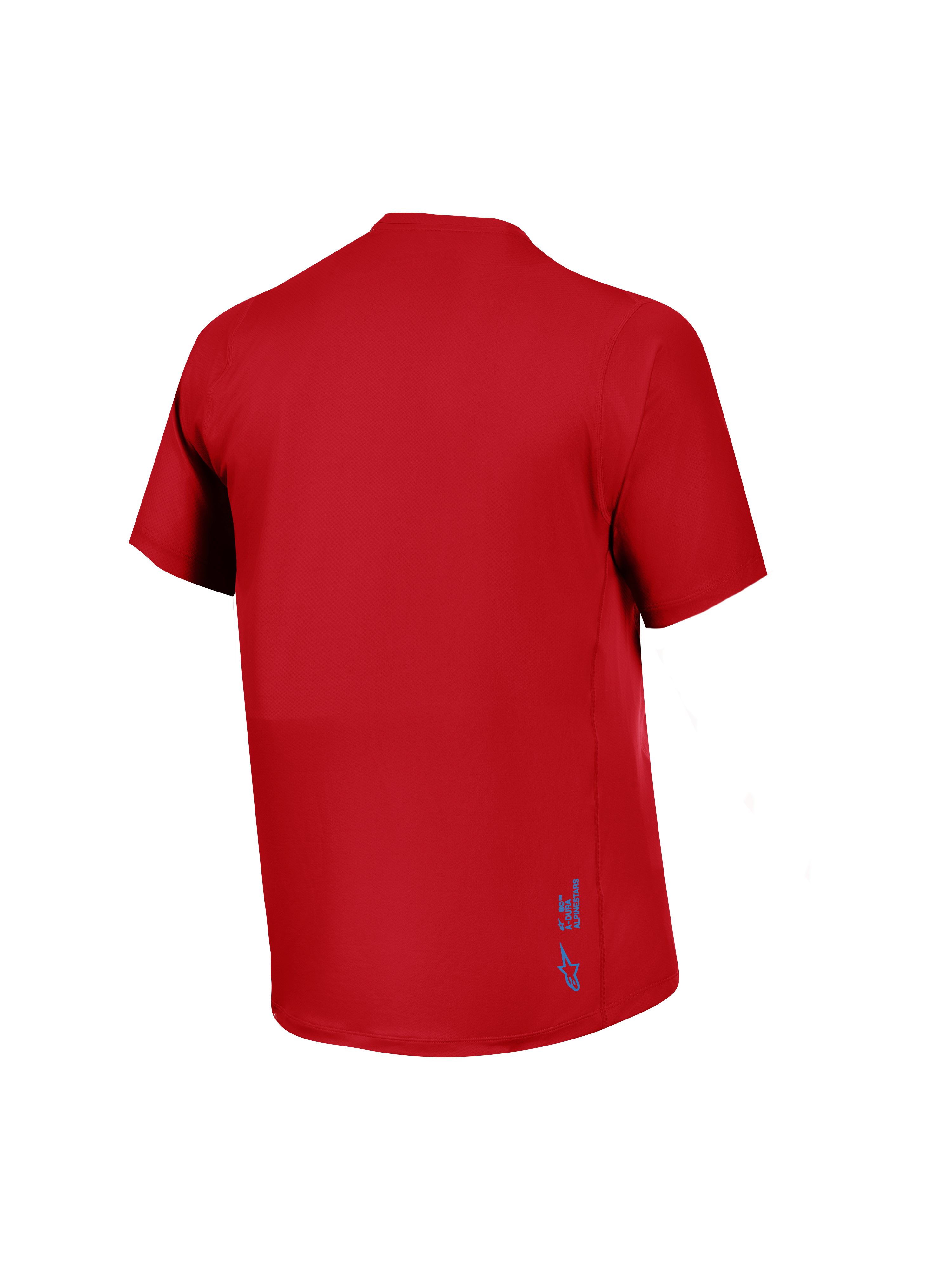 Red A-Dura Ride Short Sleeve Jersey back view, featuring breathable jacquard fabric and small blue Alpinestars logo.
