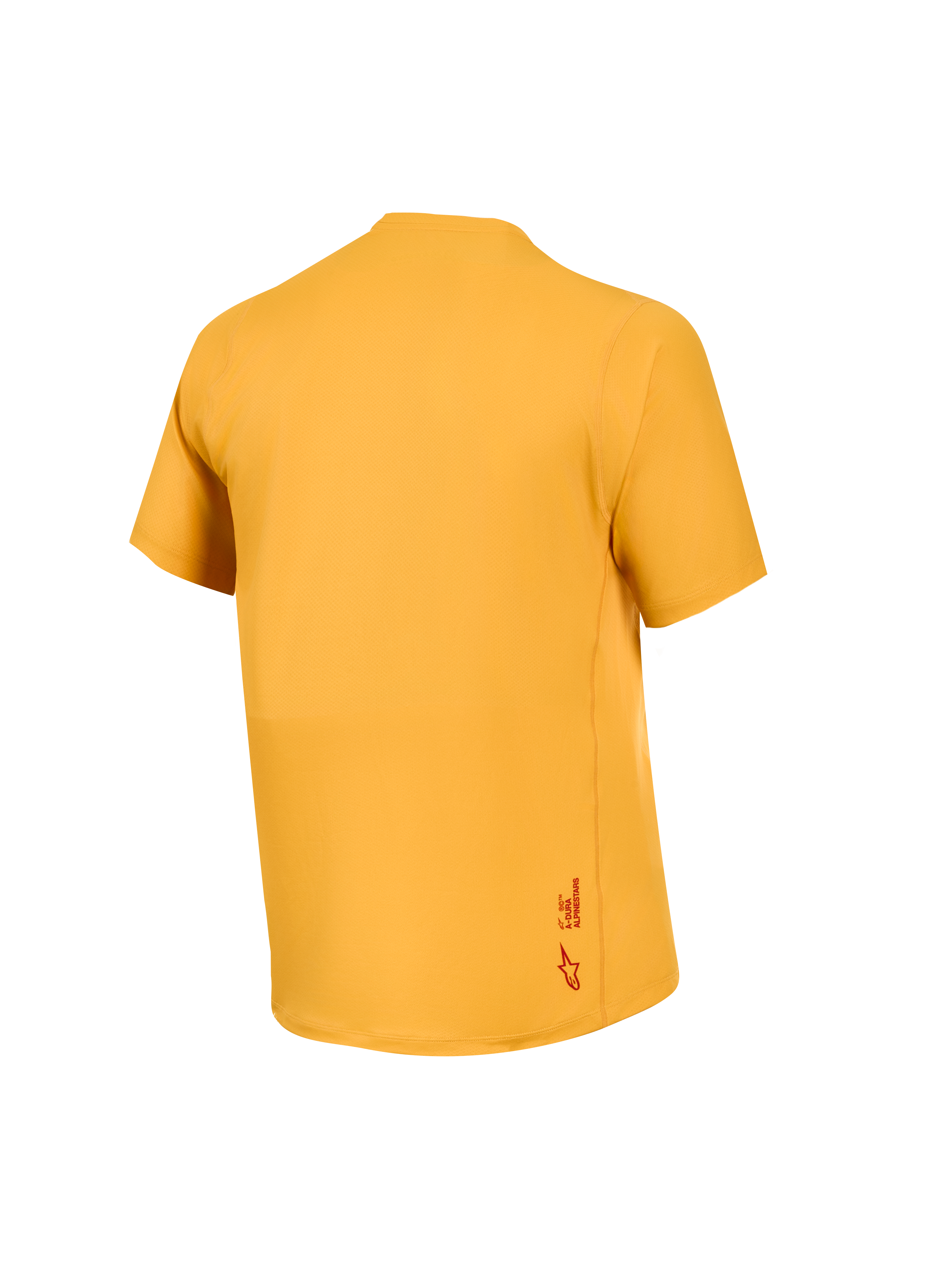 Orange A-Dura Ride Short Sleeve Jersey, back view, featuring jacquard stretch fabric and small Astars logo on the lower hem.